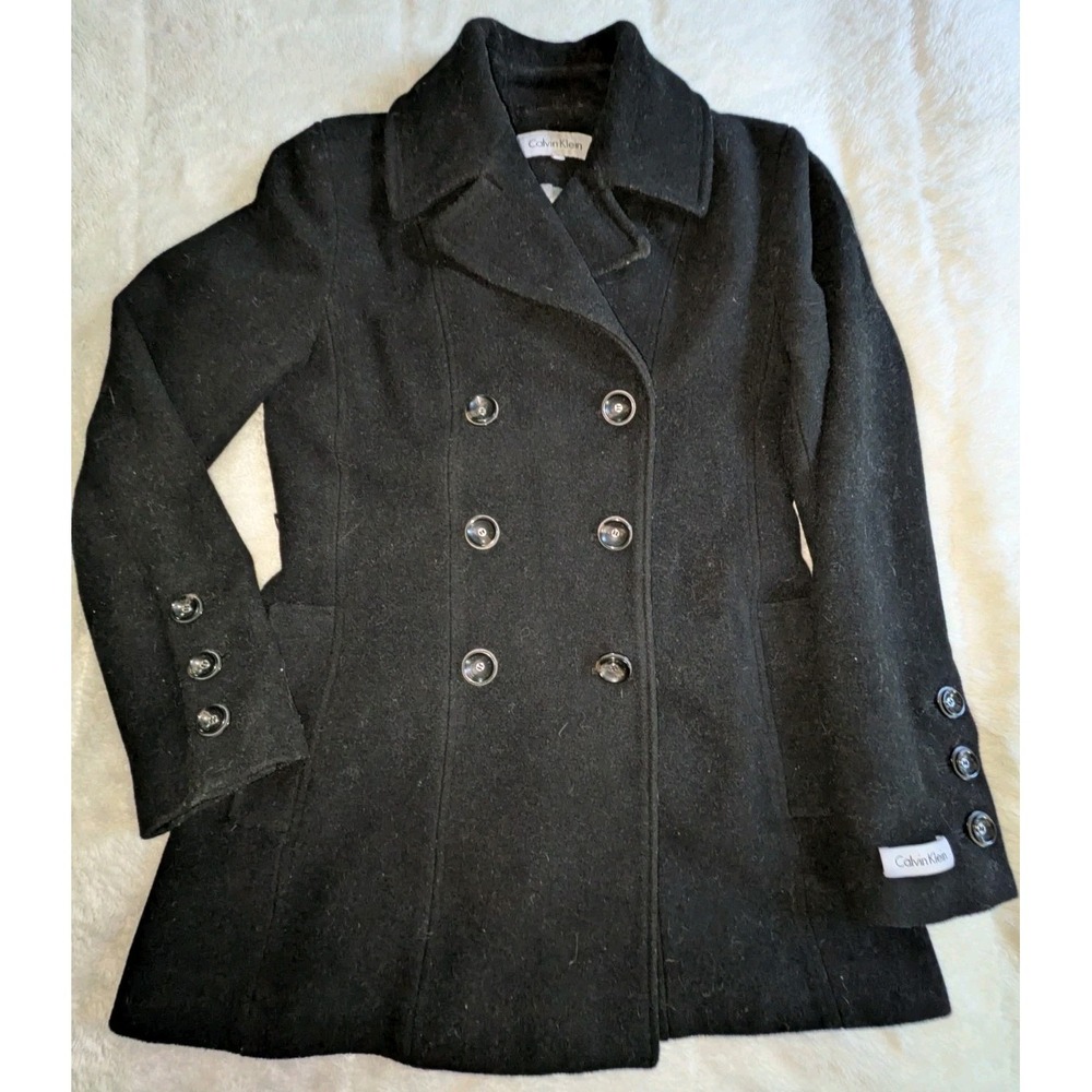 NWOT Calvin Klein Women's Size 2 Black Wool Pea Style Coat NWOT